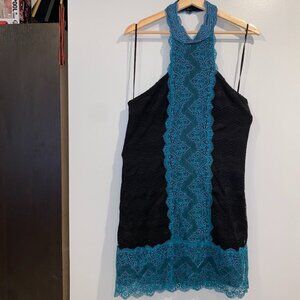 Free People Lace Halter Dress Black Blue Large Womens Nylon Spandex Mini
